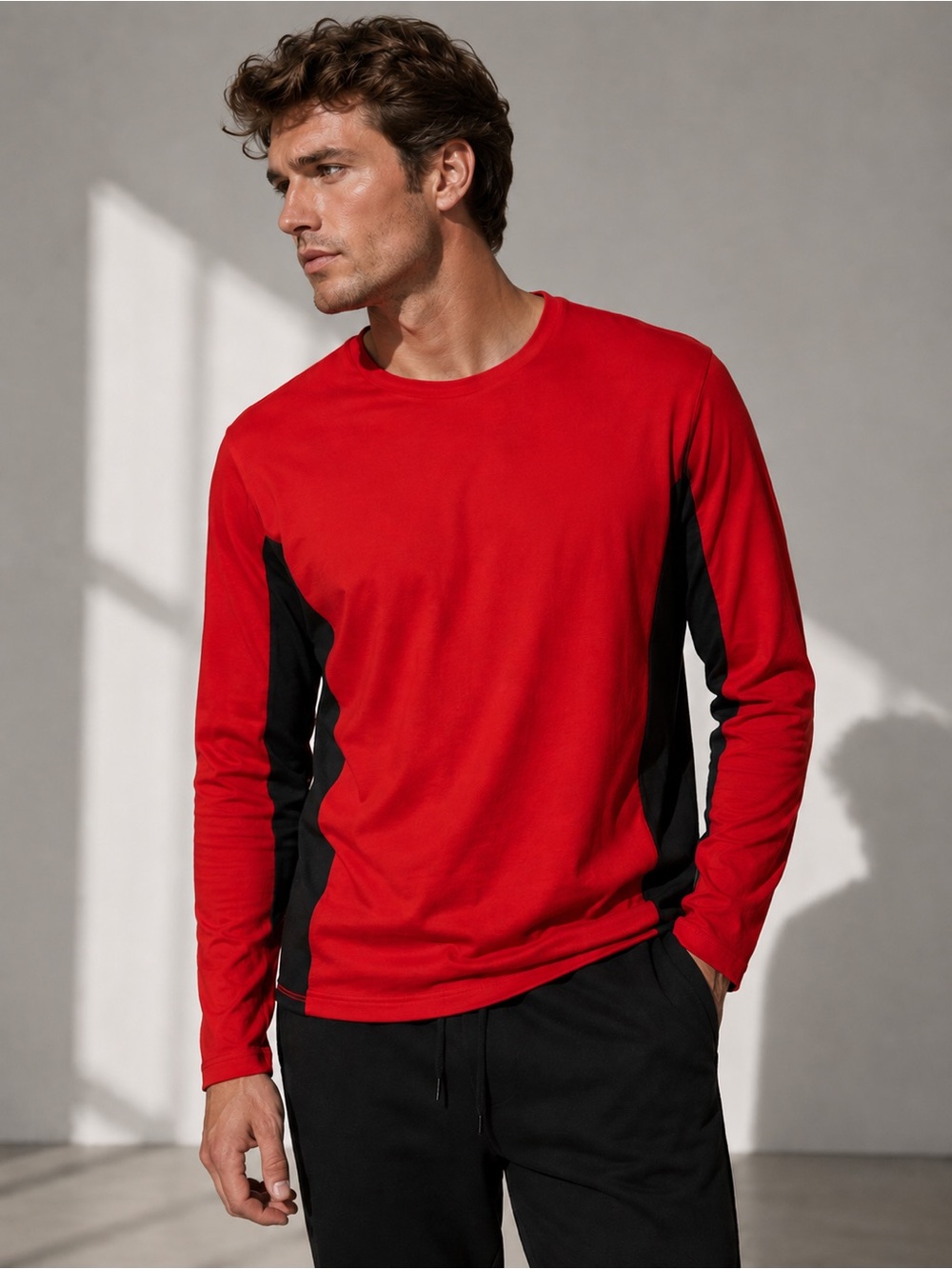 Lauren Ralph Lauren Colorblock Top Mens XL Red Black Long Sleeve Tee